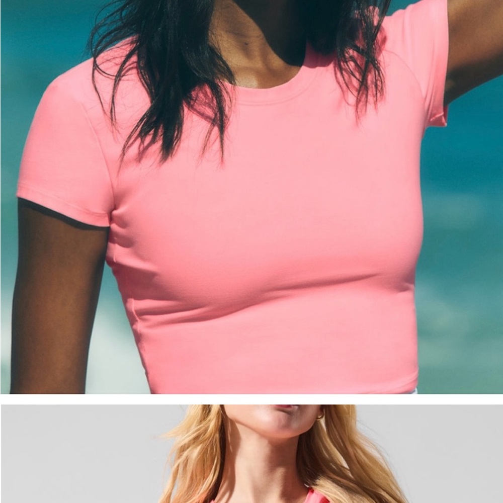 ALO Yoga Neon Bubblegum alosoft crop finesse short sleeve